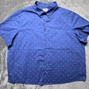 HB Harbor Bay Mens Short Sleeve Button Down Shirt 4XL Big Blue AOP Palm‎ Trees